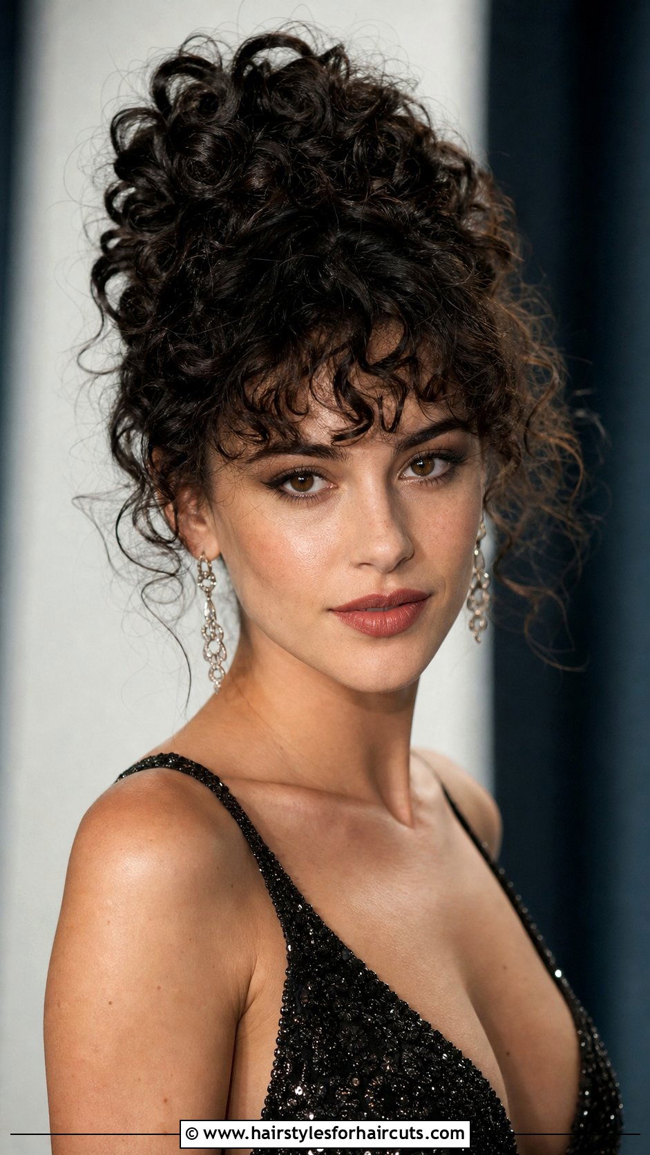 Voluminous Curly Updo With Bangs - 25 wedding hairstyles with bangs for long hair - 25 wedding hairstyles with bangs for long hair