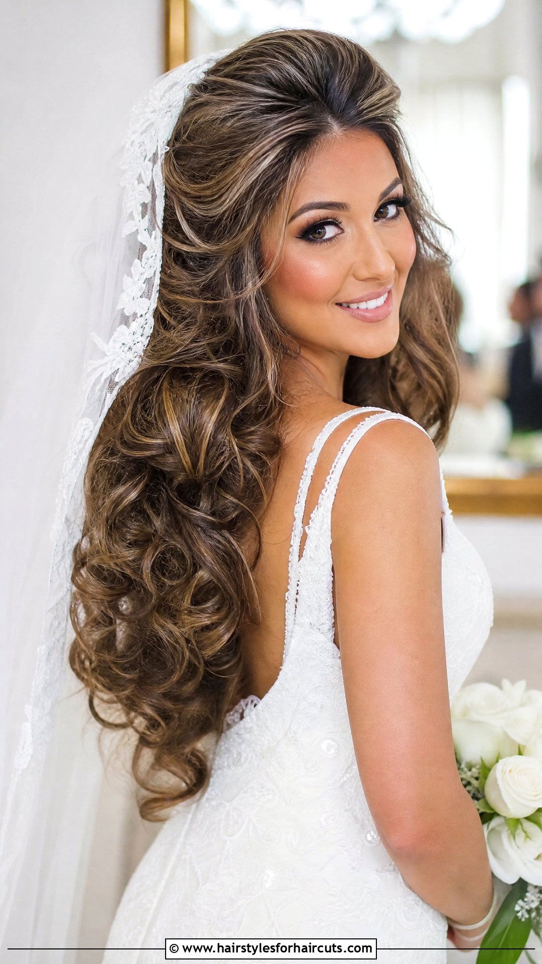 Voluminous Curly Wedding Hairstyle With Veil - 25 wedding hairstyles for thick curly hair - 25 wedding hairstyles for thick curly hair