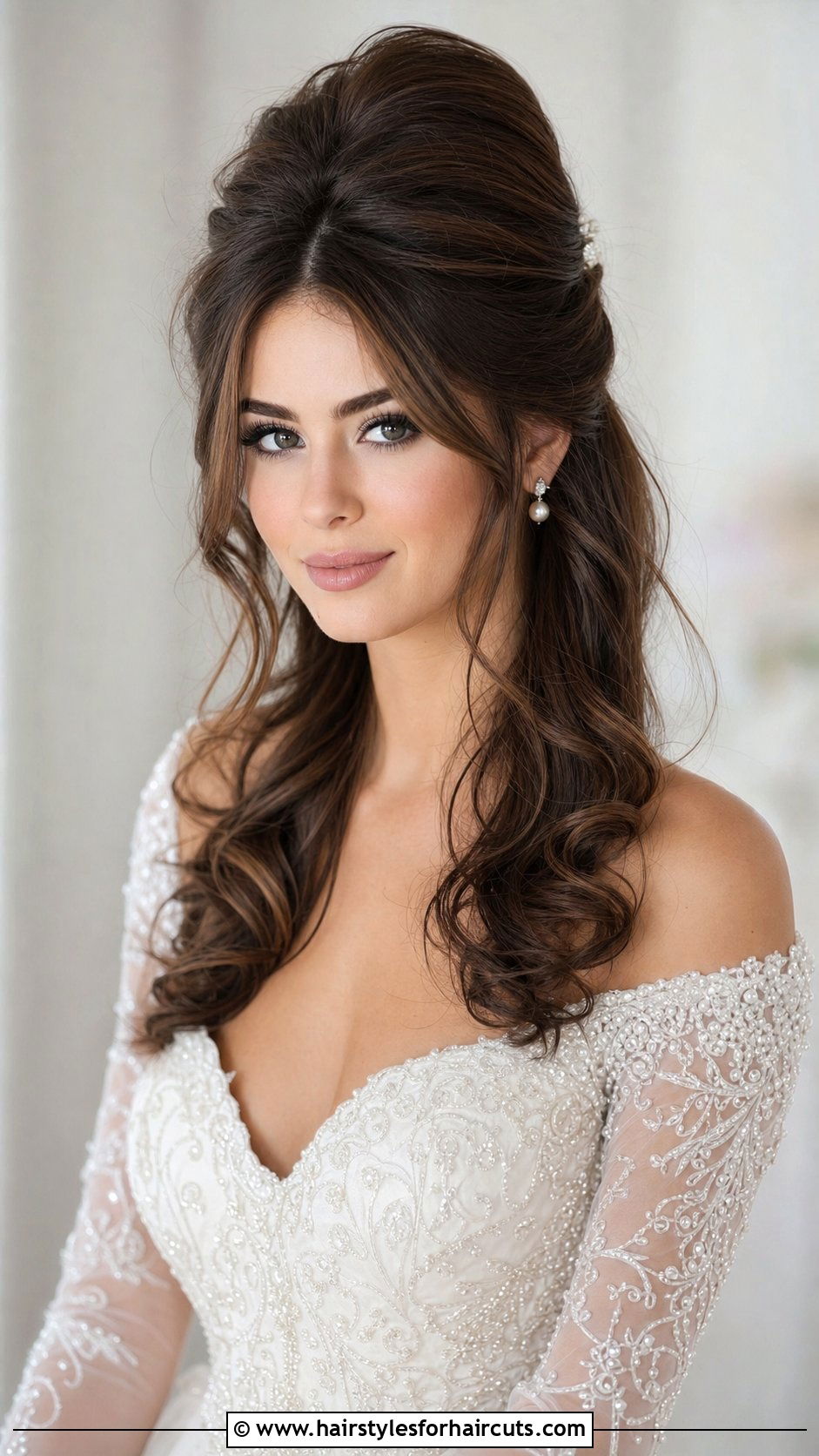 Voluminous Half Up Bouffant Wedding Hair - 25 wedding hairstyles shoulder length - 25 wedding hairstyles shoulder length