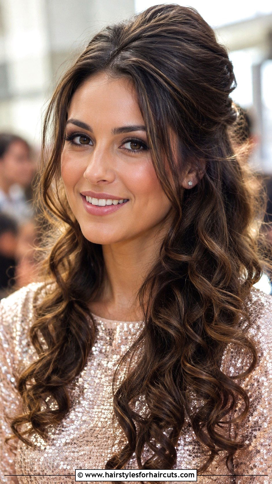 Voluminous Half Up Half Down Curls - 25 long hair christmas party hairstyles - 25 long hair christmas party hairstyles