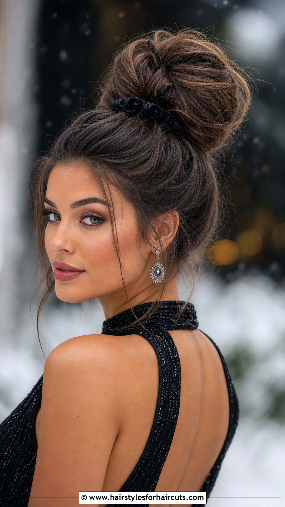 Voluminous High Bun With Scrunchie - 25 long hair scrunchie hairstyles - 25 long hair scrunchie hairstyles