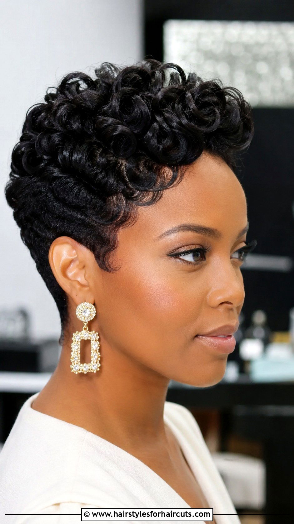 Voluminous Pin Curl Pixie - 25 short pin curl hairstyles for black hair - 25 short pin curl hairstyles for black hair