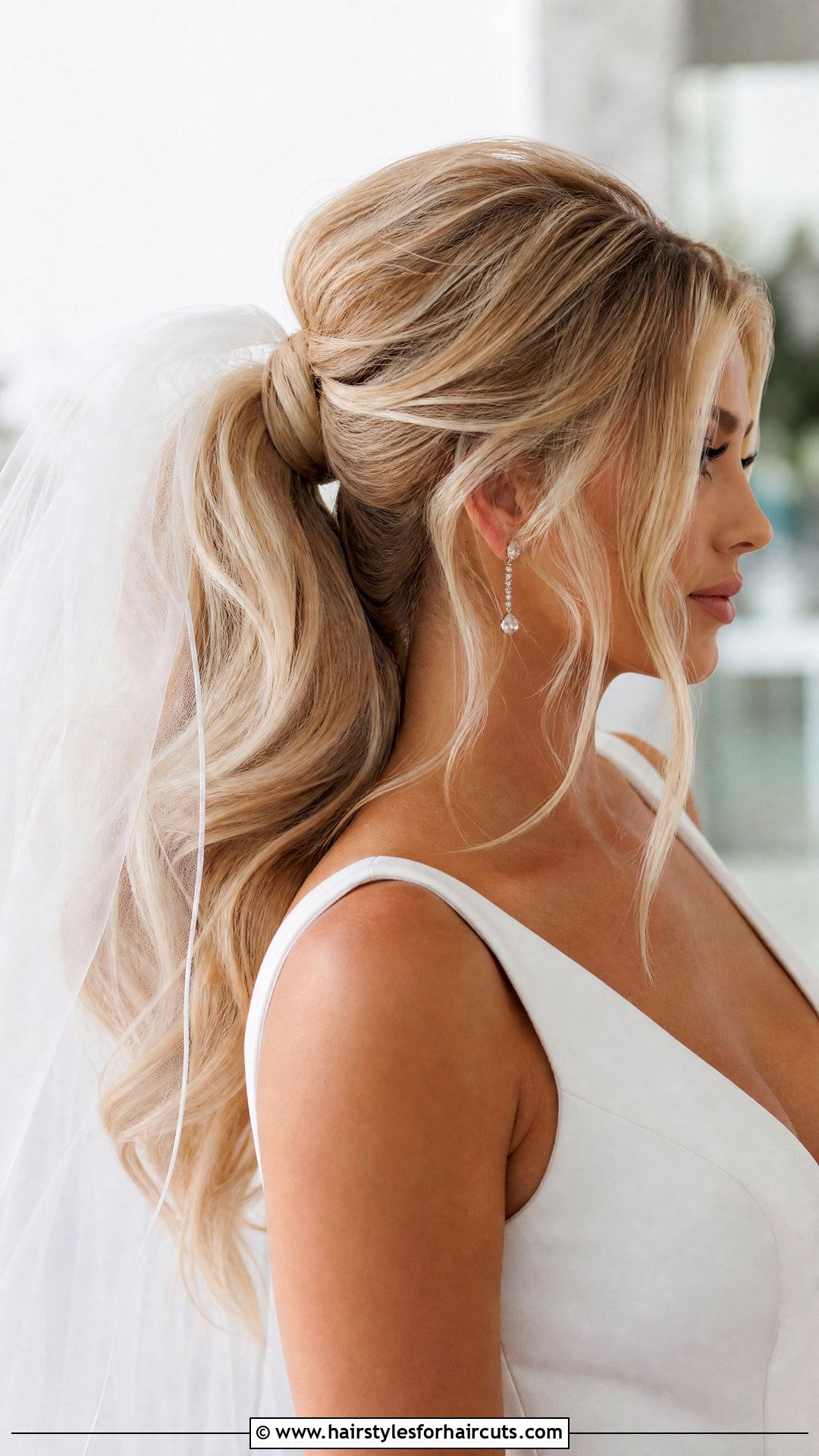 Voluminous Ponytail Wedding Hairstyle With Veil - 25 wedding hairstyles with veil - 25 wedding hairstyles with veil