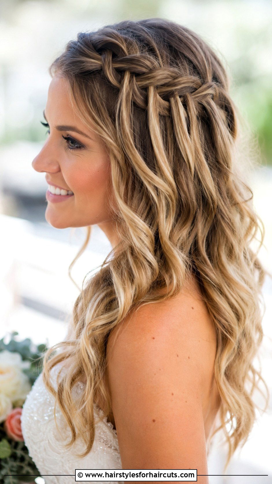 Waterfall Braid - 25 bride hairstyles for medium length hair - 25 bride hairstyles for medium length hair