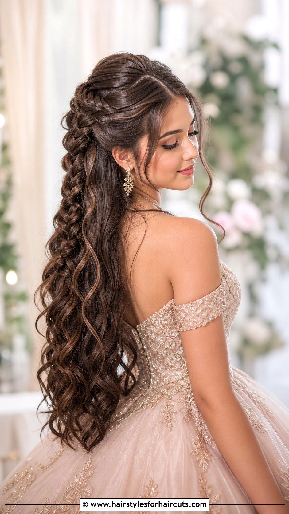 Waterfall Braid Half Updo - 25 half updo prom hairstyles for medium hair - 25 half updo prom hairstyles for medium hair