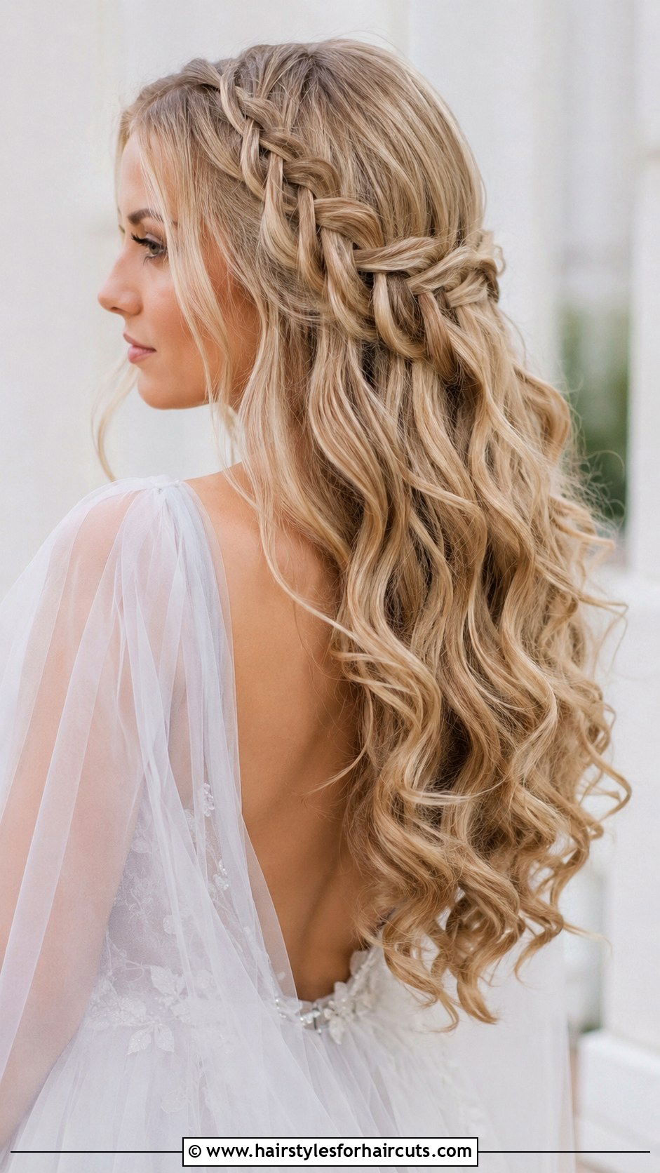 Waterfall Braid Loose Curls - 25 bridal haircuts - 25 bridal haircuts