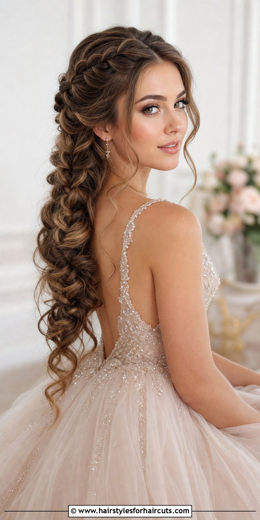 Waterfall Braid Loose Curls - 25 formal hairstyles for shoulder length hair - 25 formal hairstyles for shoulder length hair