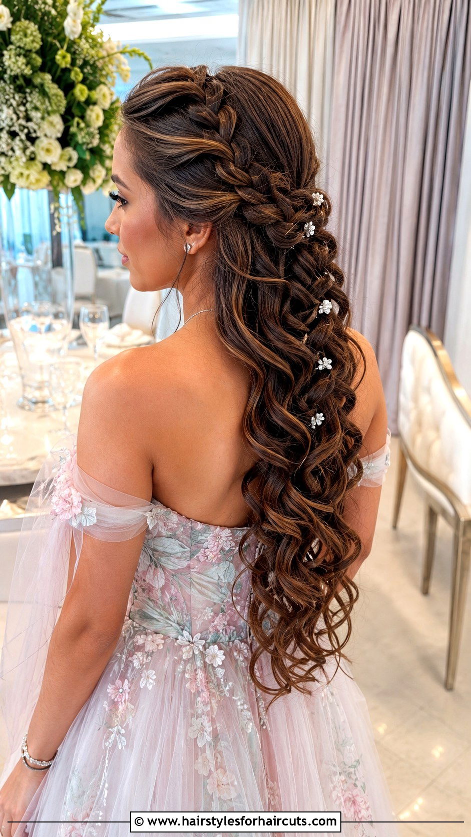 Waterfall Braid Loose Curls Banquet Hairstyle - 25 banquet hairstyles - 25 banquet hairstyles