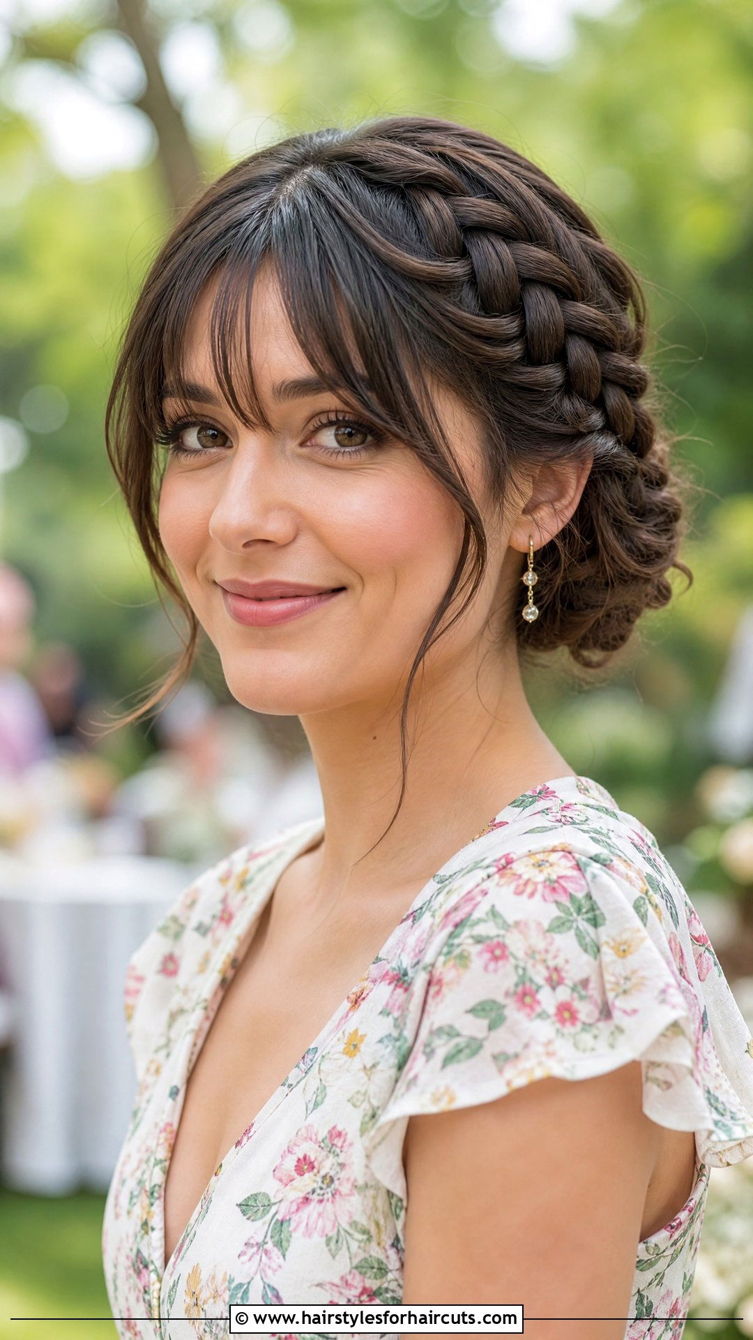 Waterfall Braid Updo With Curtain Bangs - 25 updo hairstyles for long hair with bangs - 25 updo hairstyles for long hair with bangs