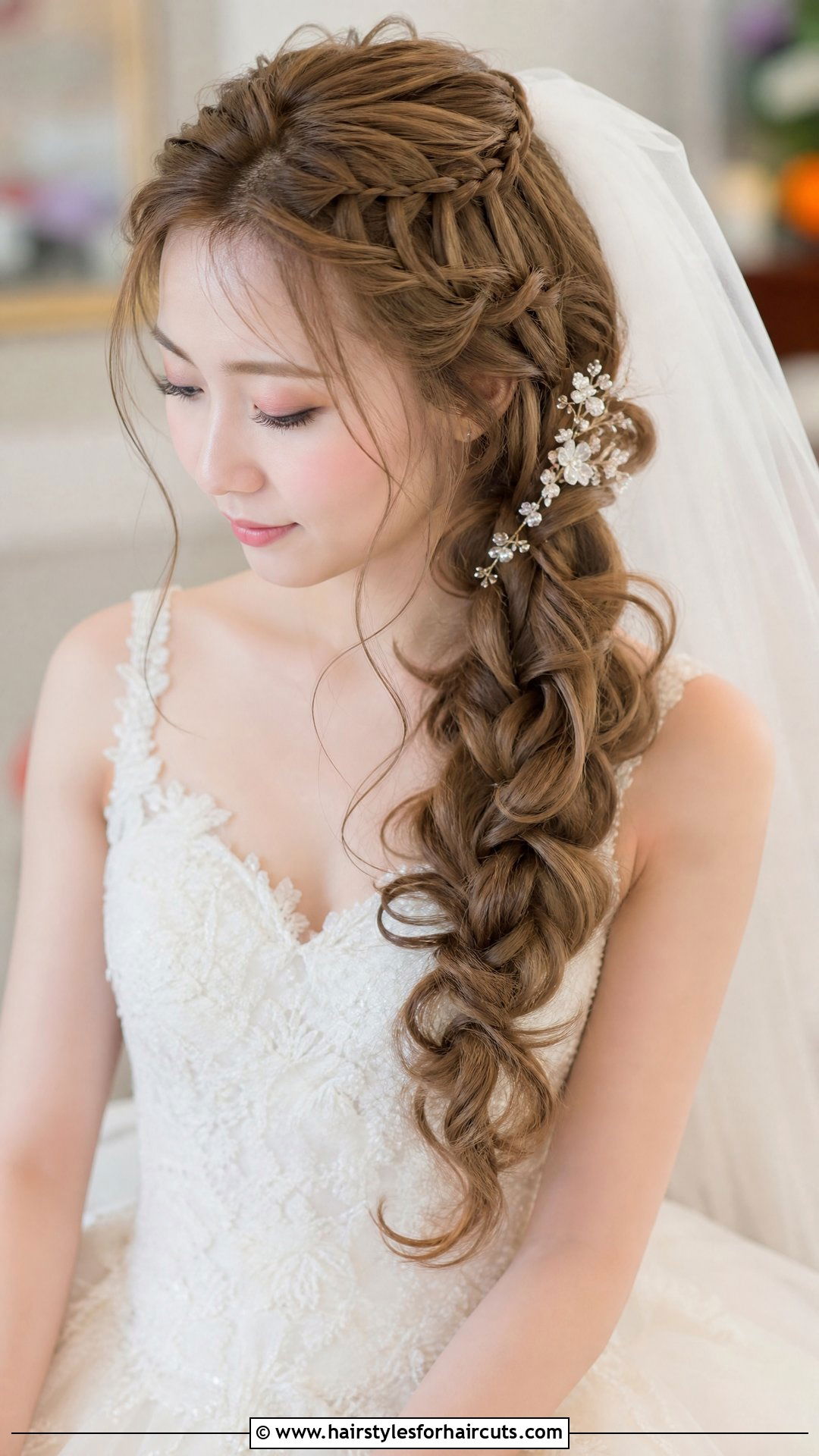 Waterfall Braid Wedding Hairstyle With Veil - 25 wedding hairstyles with veil - 25 wedding hairstyles with veil