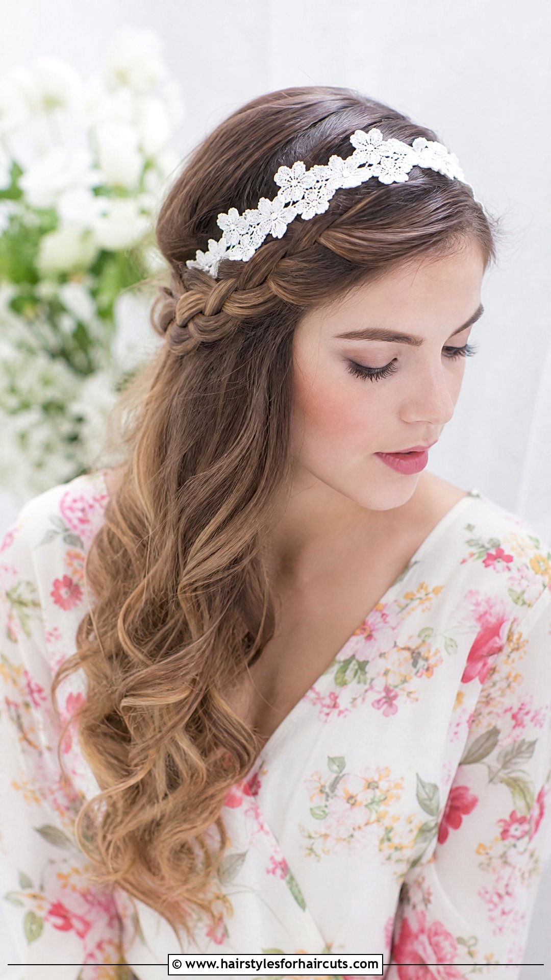 Waterfall Braid With Lace Headband - 25 long hair wedding hairstyles with headband - 25 long hair wedding hairstyles with headband