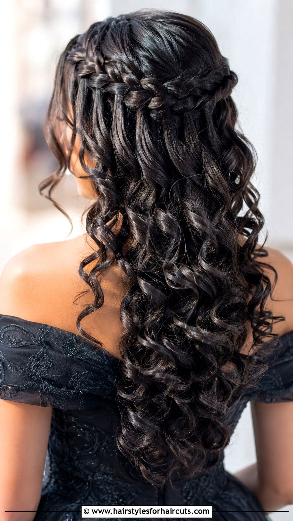 Waterfall Braid With Long Curls - 25 easy goth hairstyles for long hair - 25 easy goth hairstyles for long hair