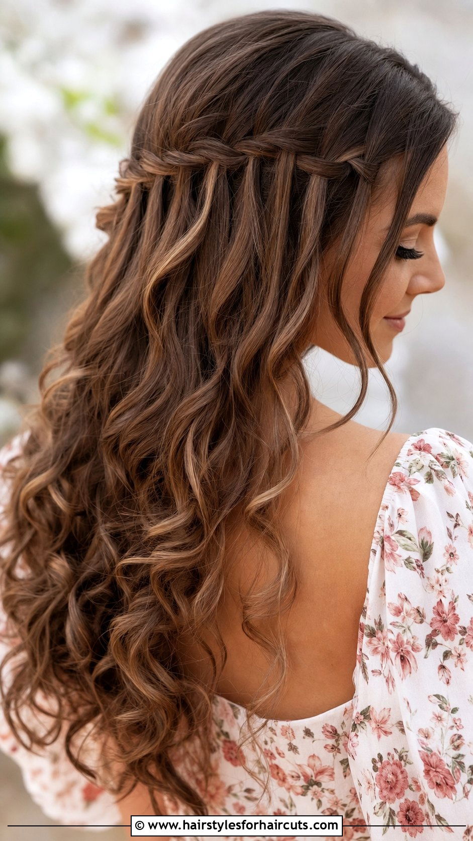 Waterfall Braid With Loose Curls - 25 wedding hairstyles for shoulder length hair - 25 wedding hairstyles for shoulder length hair