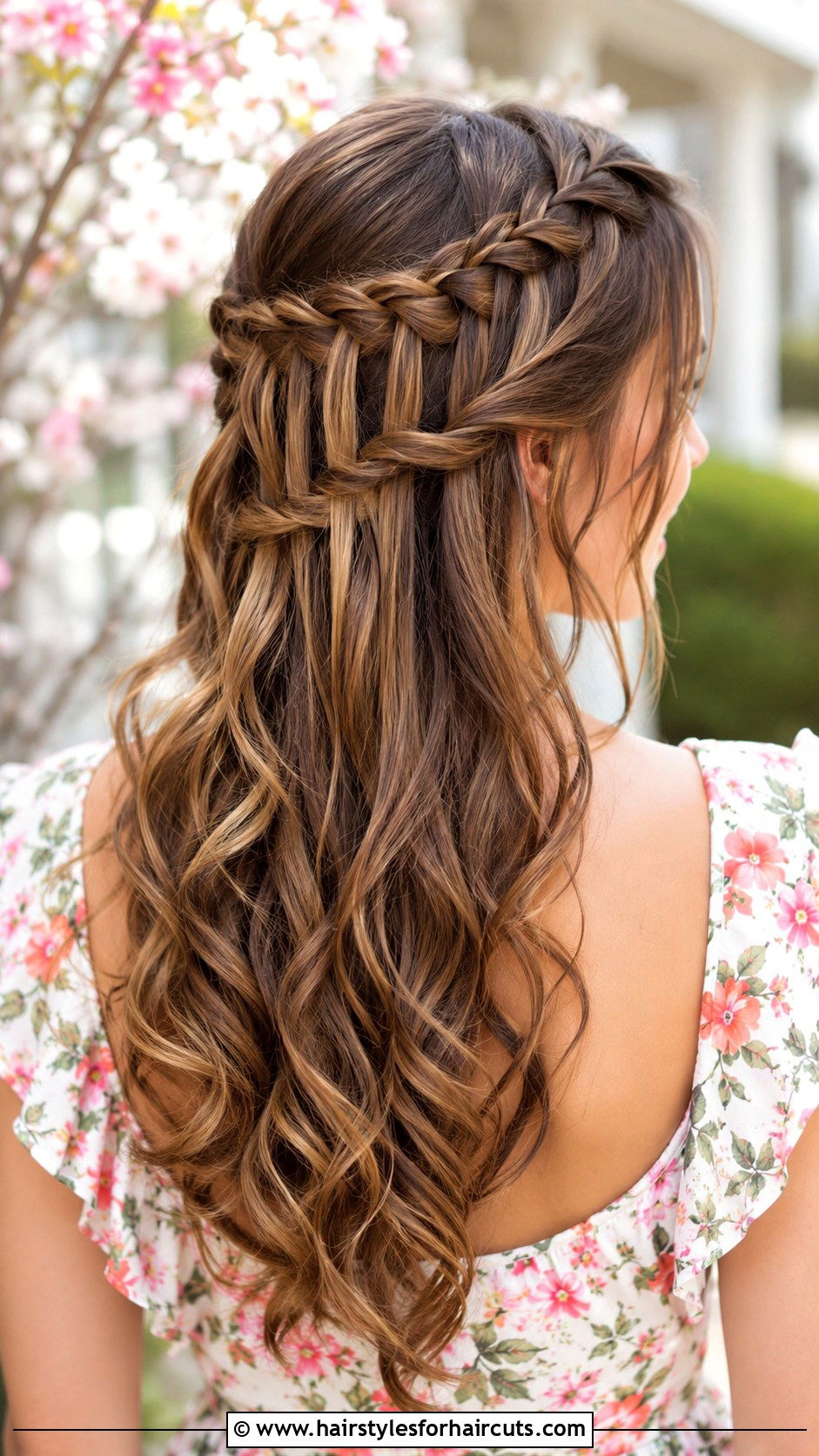 Waterfall Braid With Loose Curls - 25 bridal party hairstyles for long hair - 25 bridal party hairstyles for long hair