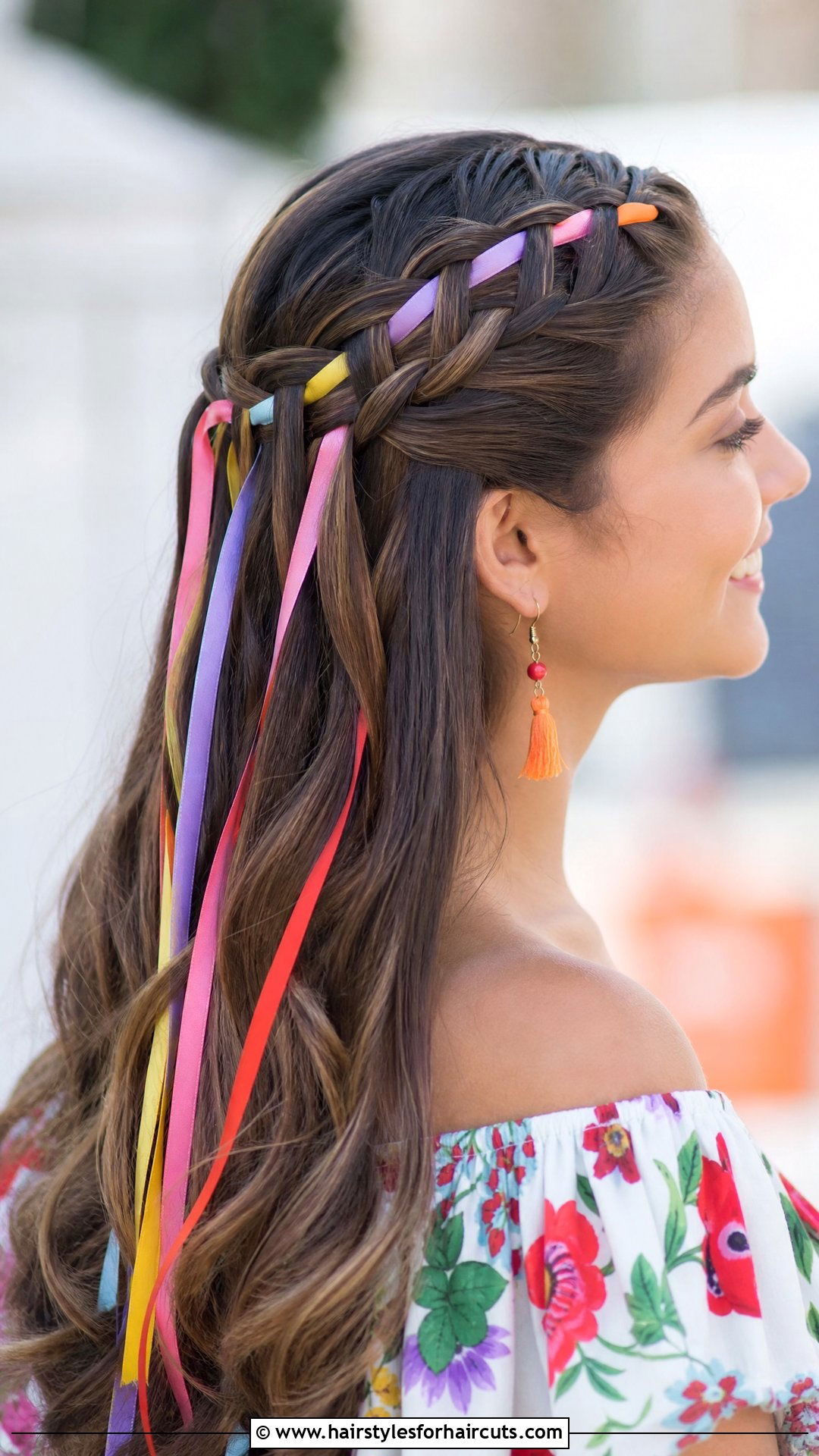 Waterfall Braid With Ribbons - 25 waterfall hairstyles - 25 waterfall hairstyles