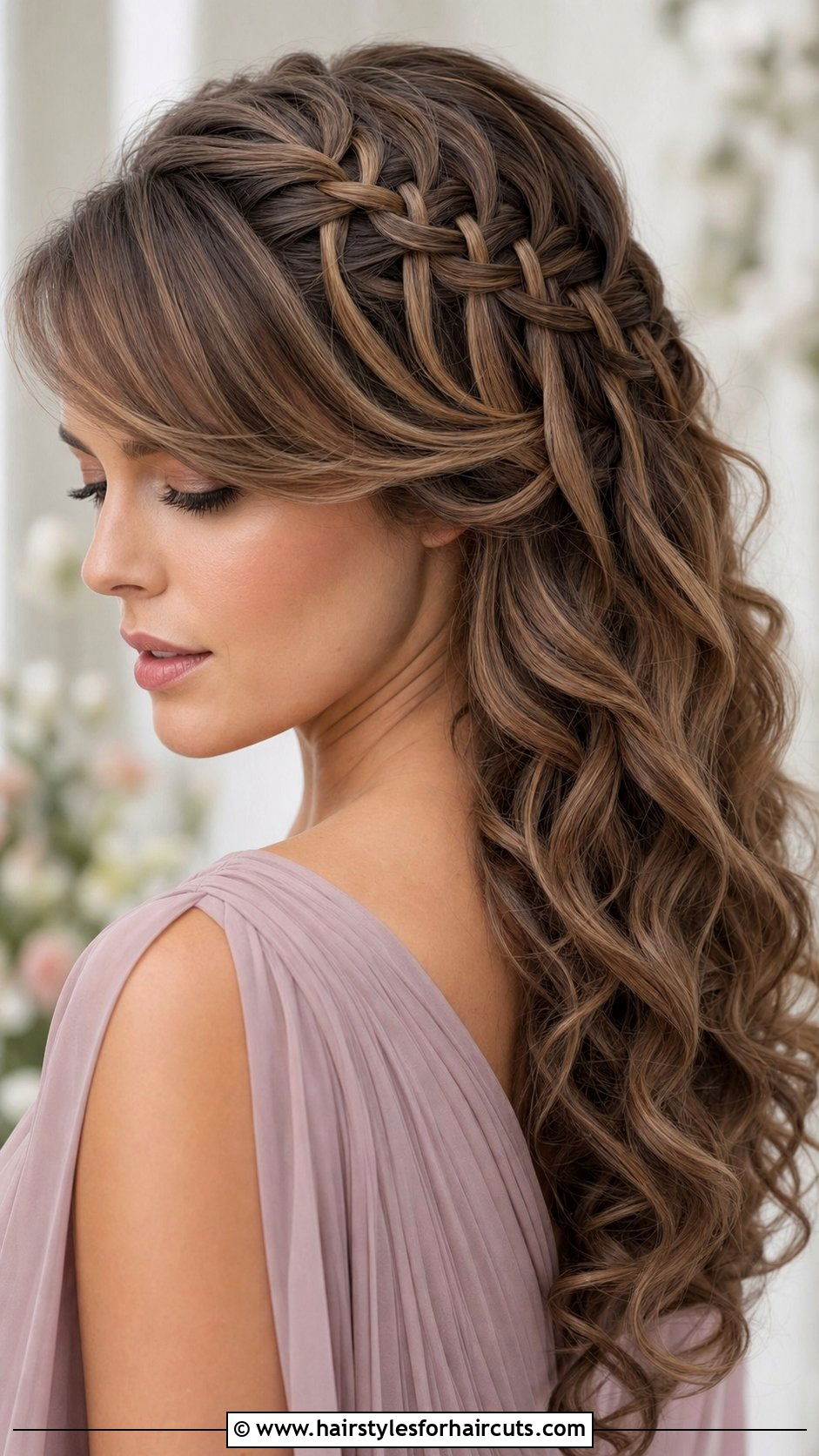 Waterfall Braid With Side Bangs - 25 formal hairstyles for medium hair with bangs - 25 formal hairstyles for medium hair with bangs