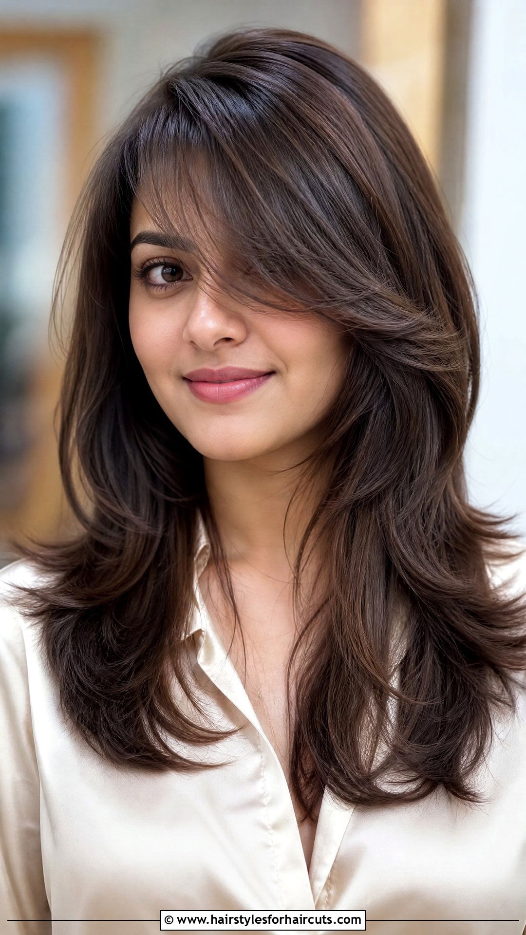 Waterfall Haircut With Side Swept Bangs - 25 waterfall haircuts for medium hair - 25 waterfall haircuts for medium hair