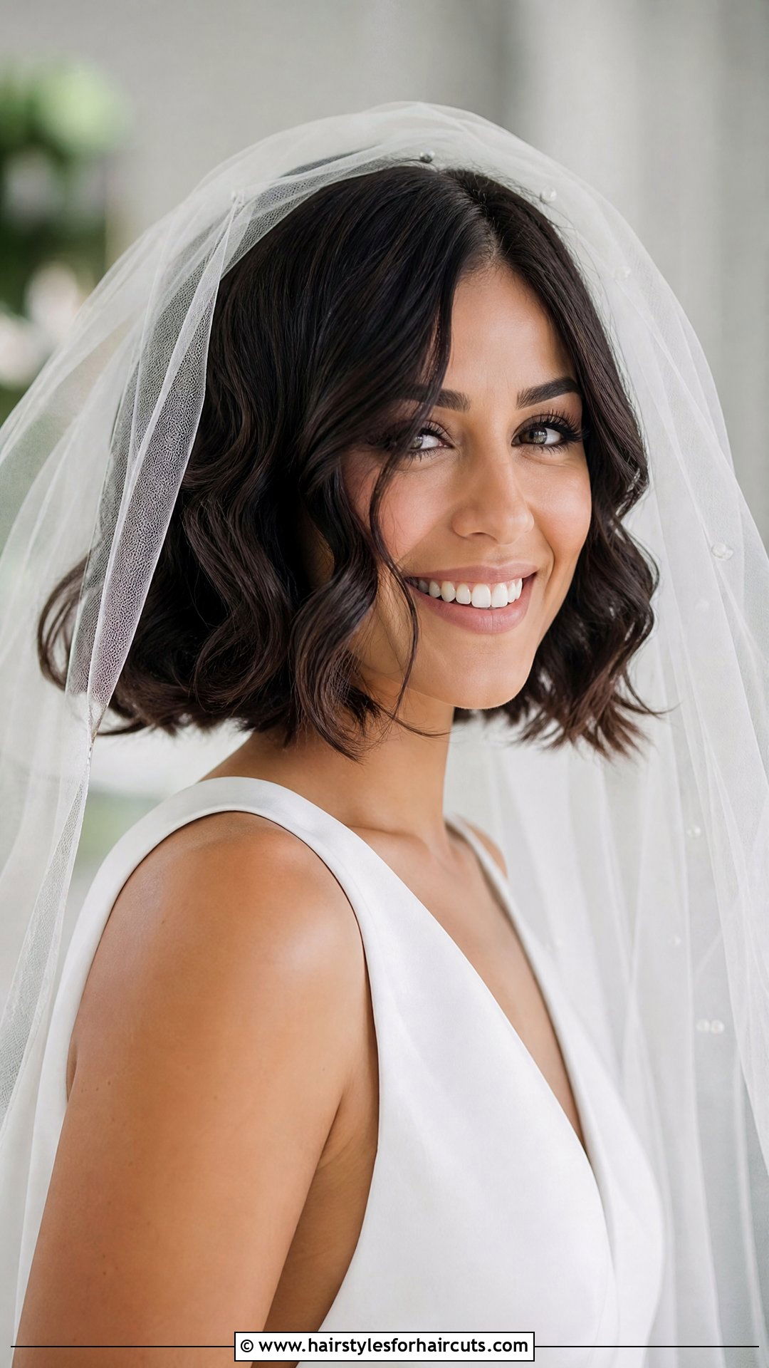 Wavy Bridal Bob With Veil - 25 wedding hairstyles for wavy hair - 25 wedding hairstyles for wavy hair