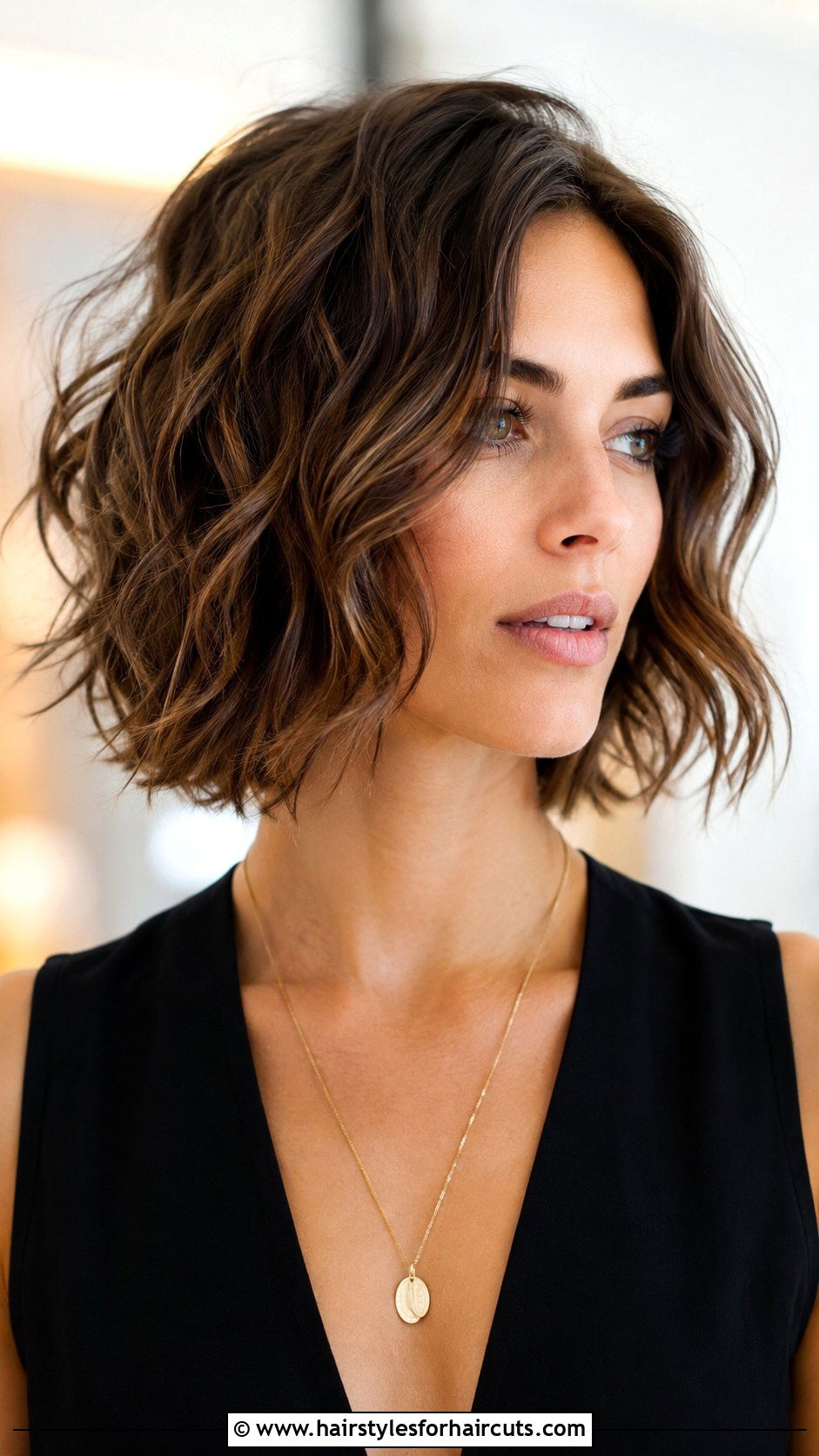 Wavy Chin Length Bob - 25 haircuts for wavy hair round face - 25 haircuts for wavy hair round face