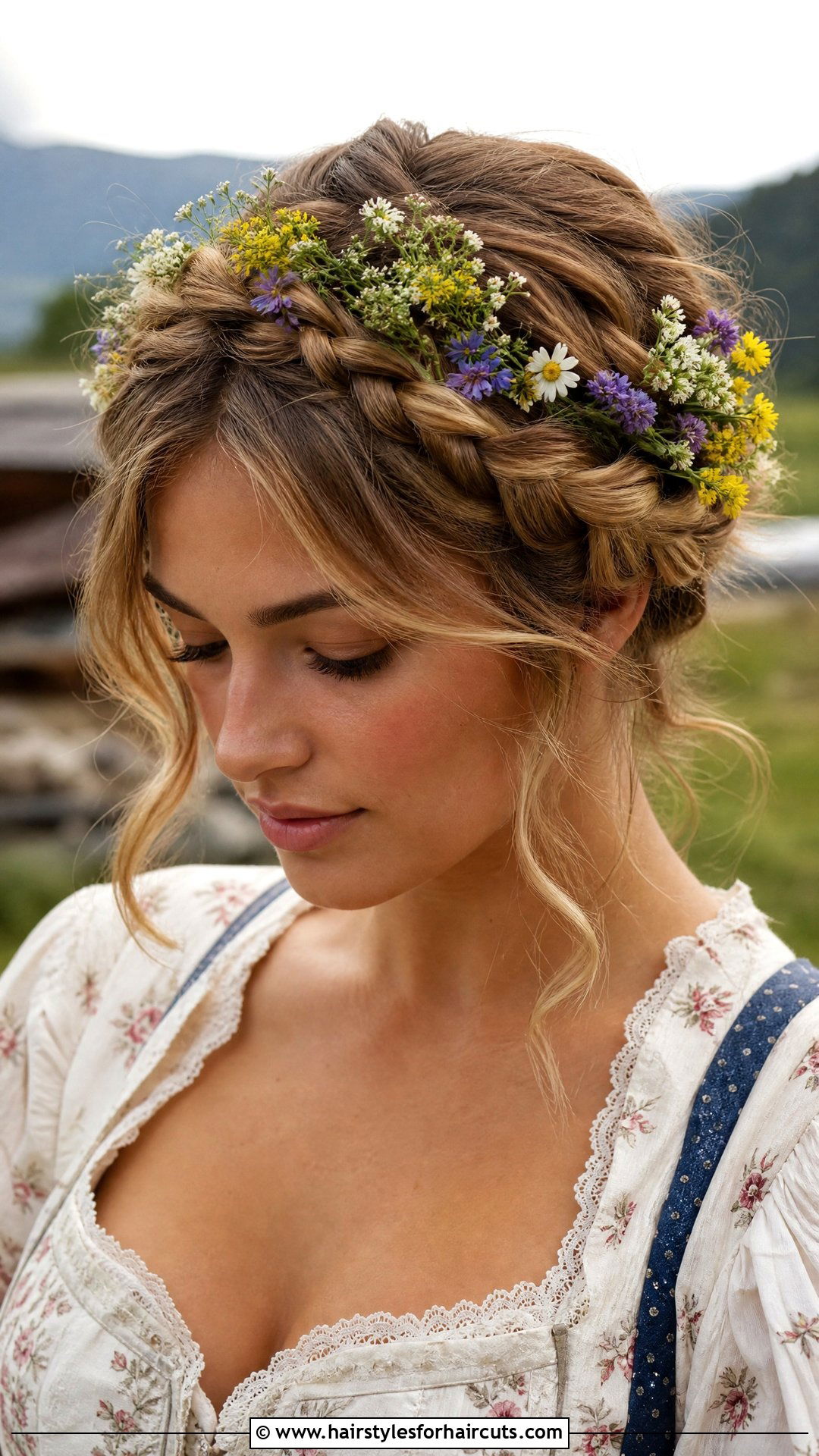 Wavy Milkmaid Braids - 25 wedding hairstyles for wavy hair - 25 wedding hairstyles for wavy hair