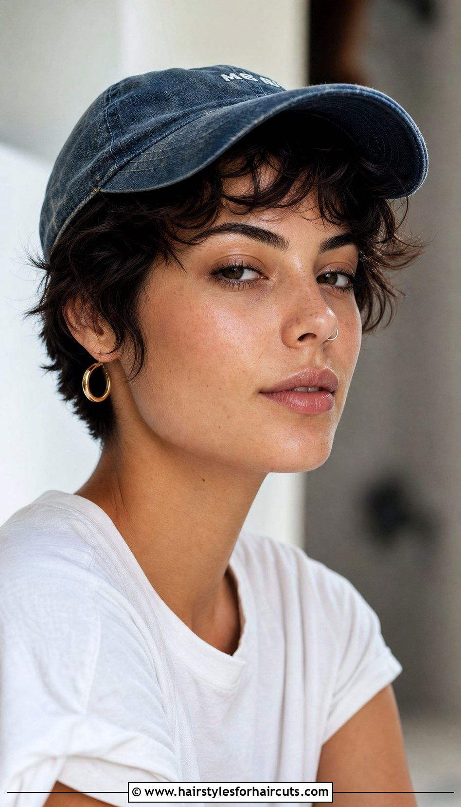 Wavy Pixie With Baseball Cap - 25 hat hairstyles for short hair - 25 hat hairstyles for short hair