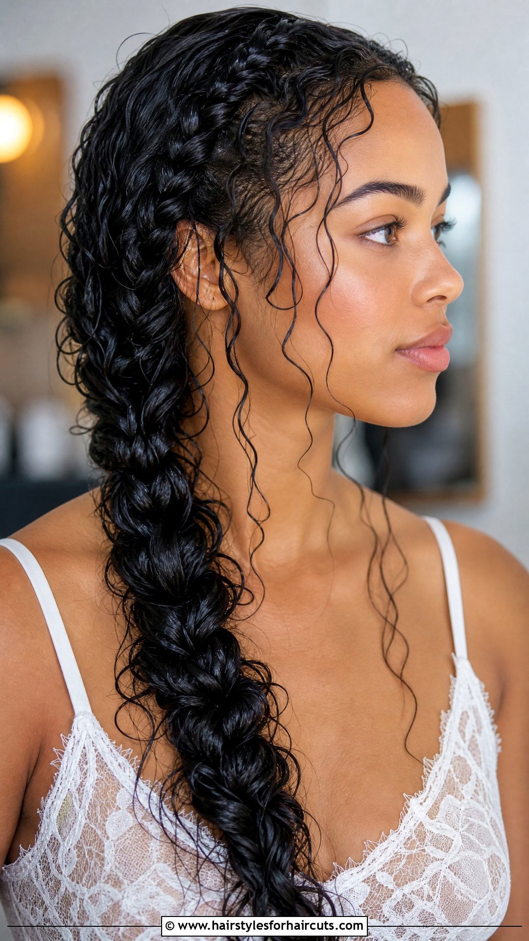 Wet Curly Waterfall Braid - 25 hairstyles for wet curly hair - 25 hairstyles for wet curly hair