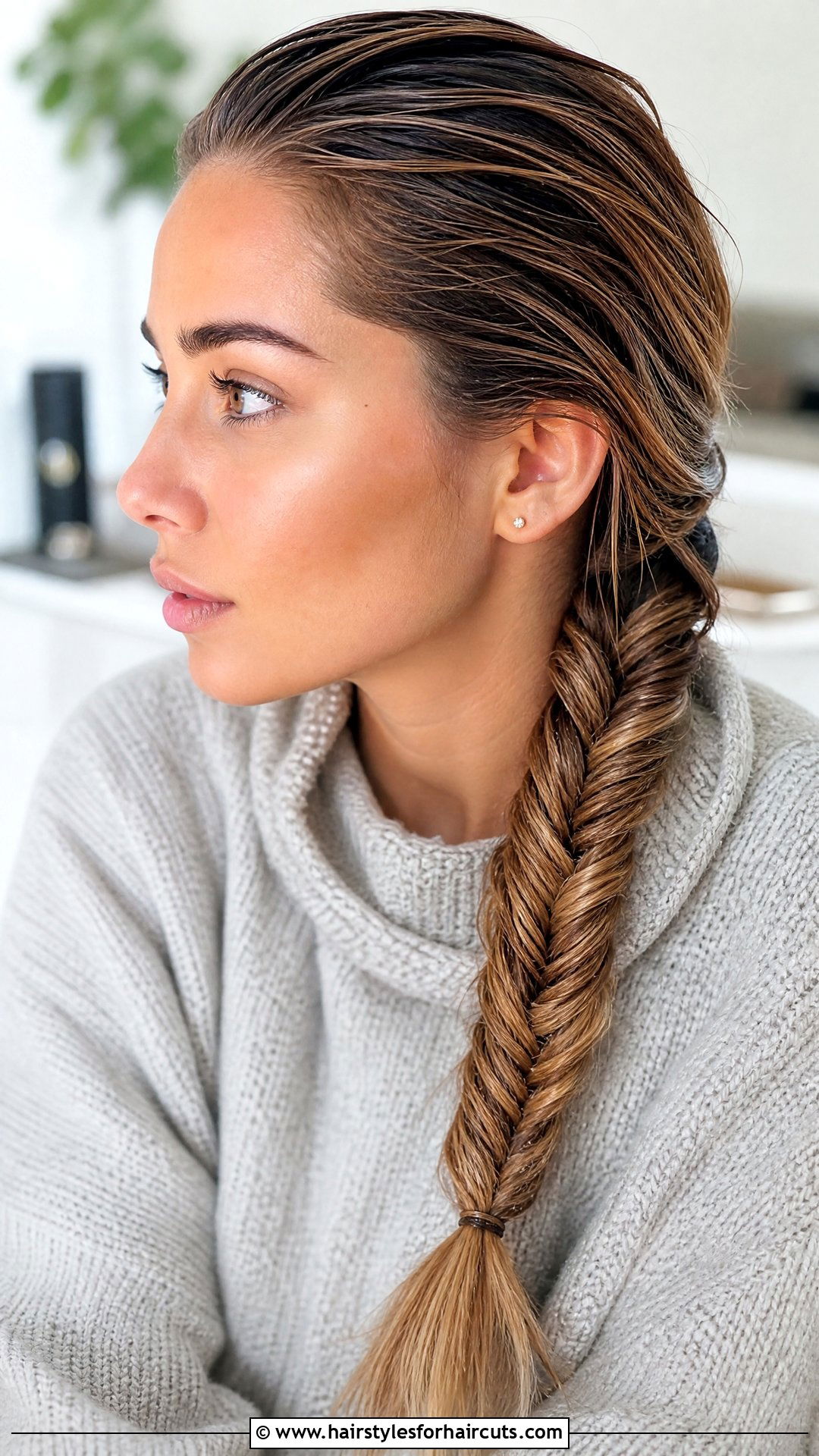 Wet Look Fishtail Braid - 25 wet hair hairstyles - 25 wet hair hairstyles