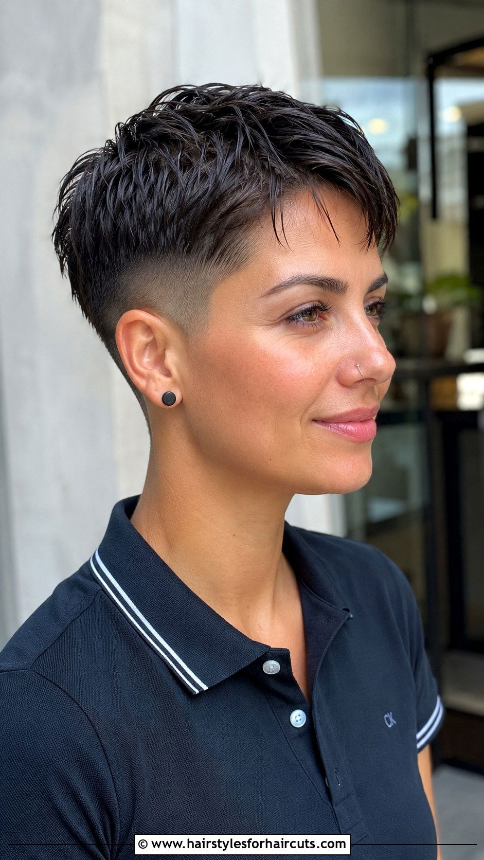 Wet Look Pixie With Long Bangs - 25 wet hairstyles for short hair - 25 wet hairstyles for short hair