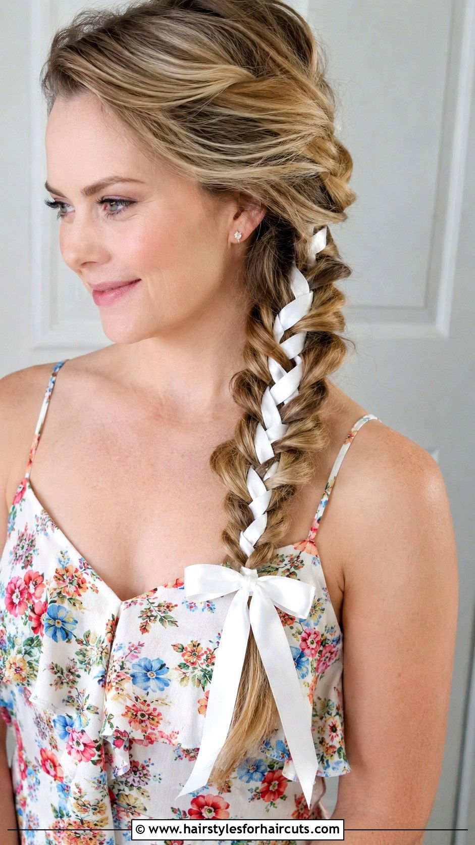 White Ribbon Fishtail Braid - 25 4th of july hairstyles - 25 4th of july hairstyles