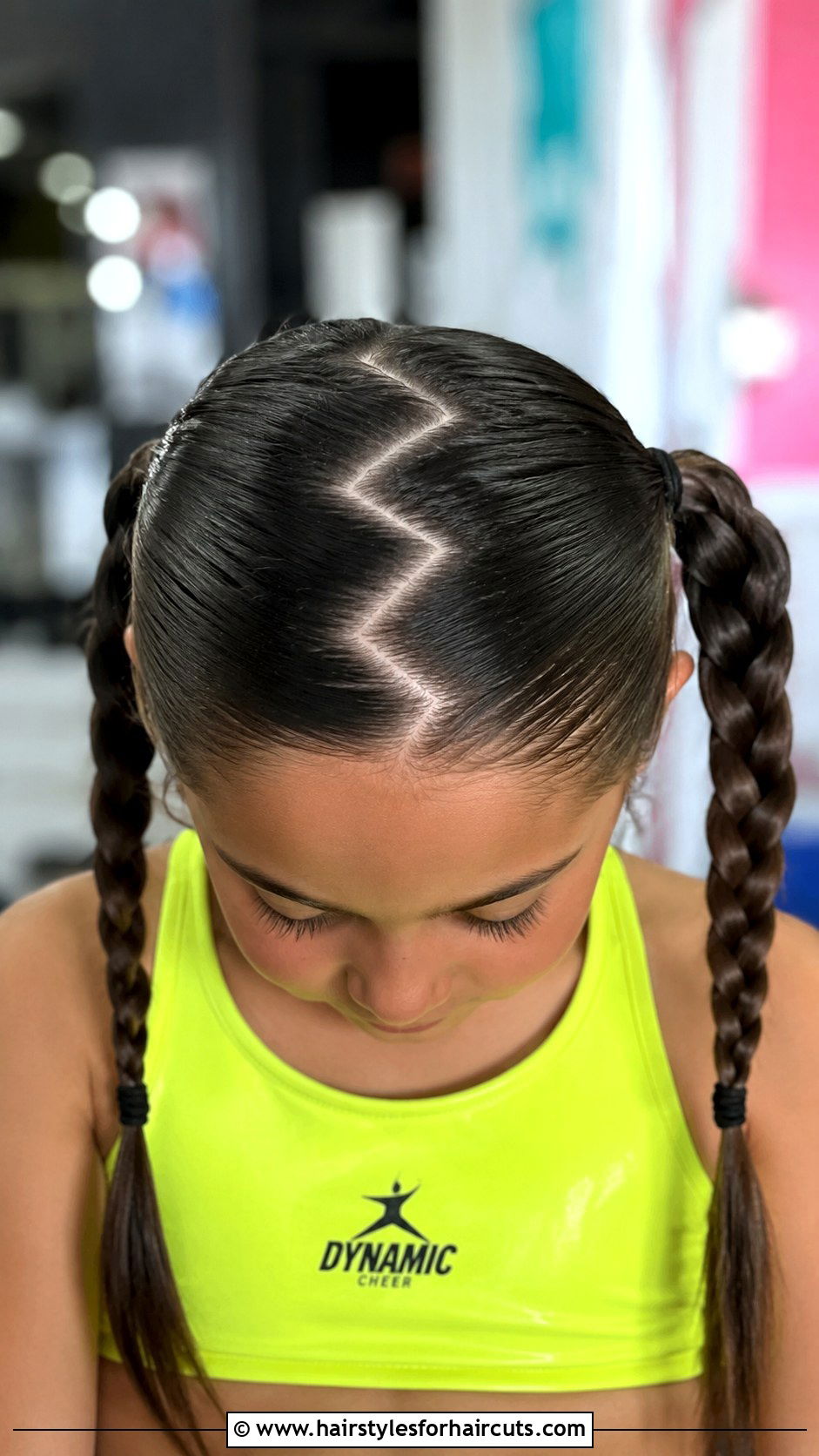 Zigzag Part Low Pigtails - 25 gymnastics hairstyles for short hair - 25 gymnastics hairstyles for short hair